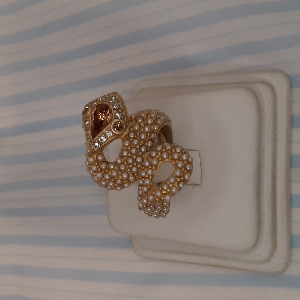 Chico's Gold Tone Pearl Snake Ring Size 7